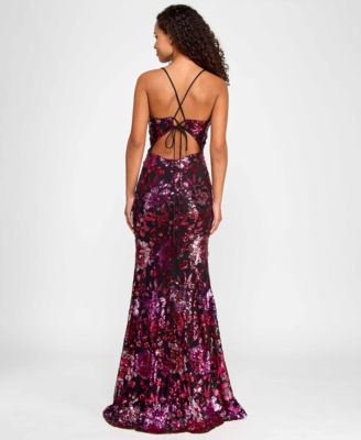 Juniors' Sequin Embellished V-Neck Sleeveless Gown, Created for Macy's