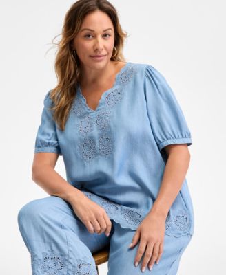 売れ筋商品|||スタイルアンドコー カットソー トップス レディース Plus Size Scalloped Eyelet Top, Exclusively at Macy's Anna Wash Style & Co Plus Size Scalloped Eyelet Top, Exclusively at