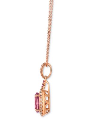 Passion Fruit Tourmaline (1-1/2 ct. t.w.), Bubble Gum Pink Sapphire (1/20 ct. t.w.), & Nude Diamond (1/6 ct. t.w.) Halo Adjustable 20" Pendant Necklace in 14k Rose Gold