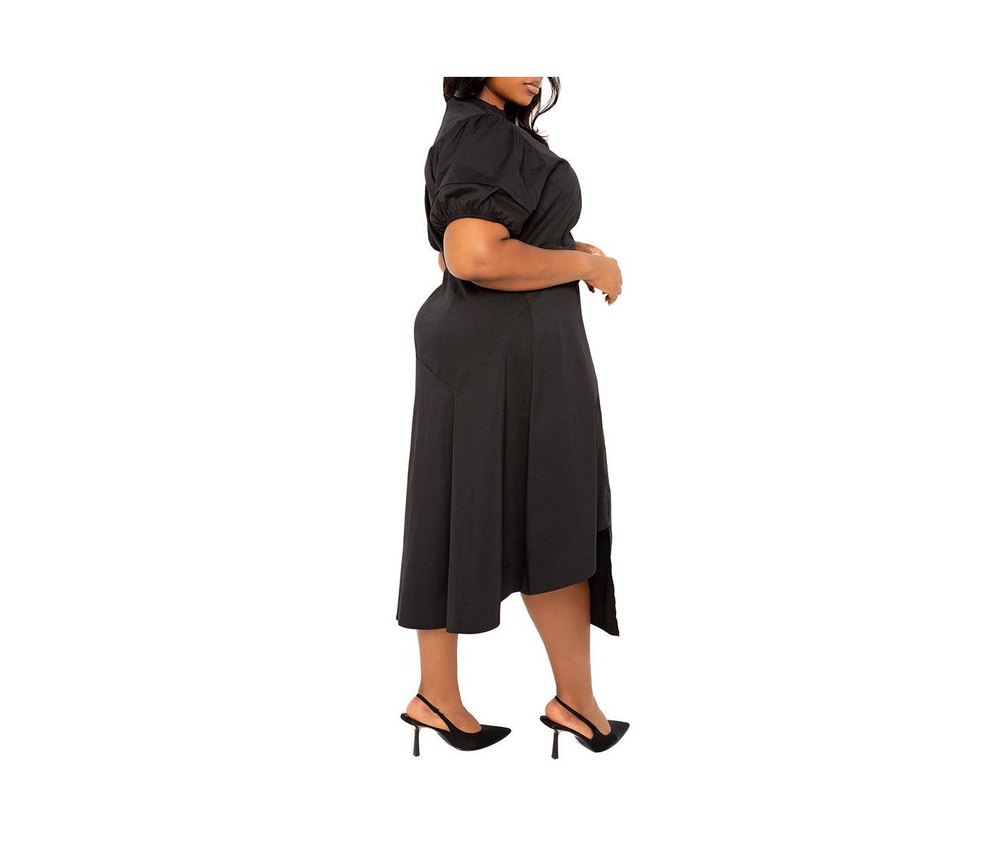 Женское платье Buxom Couture Plus Size Asymmetrical Ruffle Shirt Dress, цвет: Чёрный — фото 3