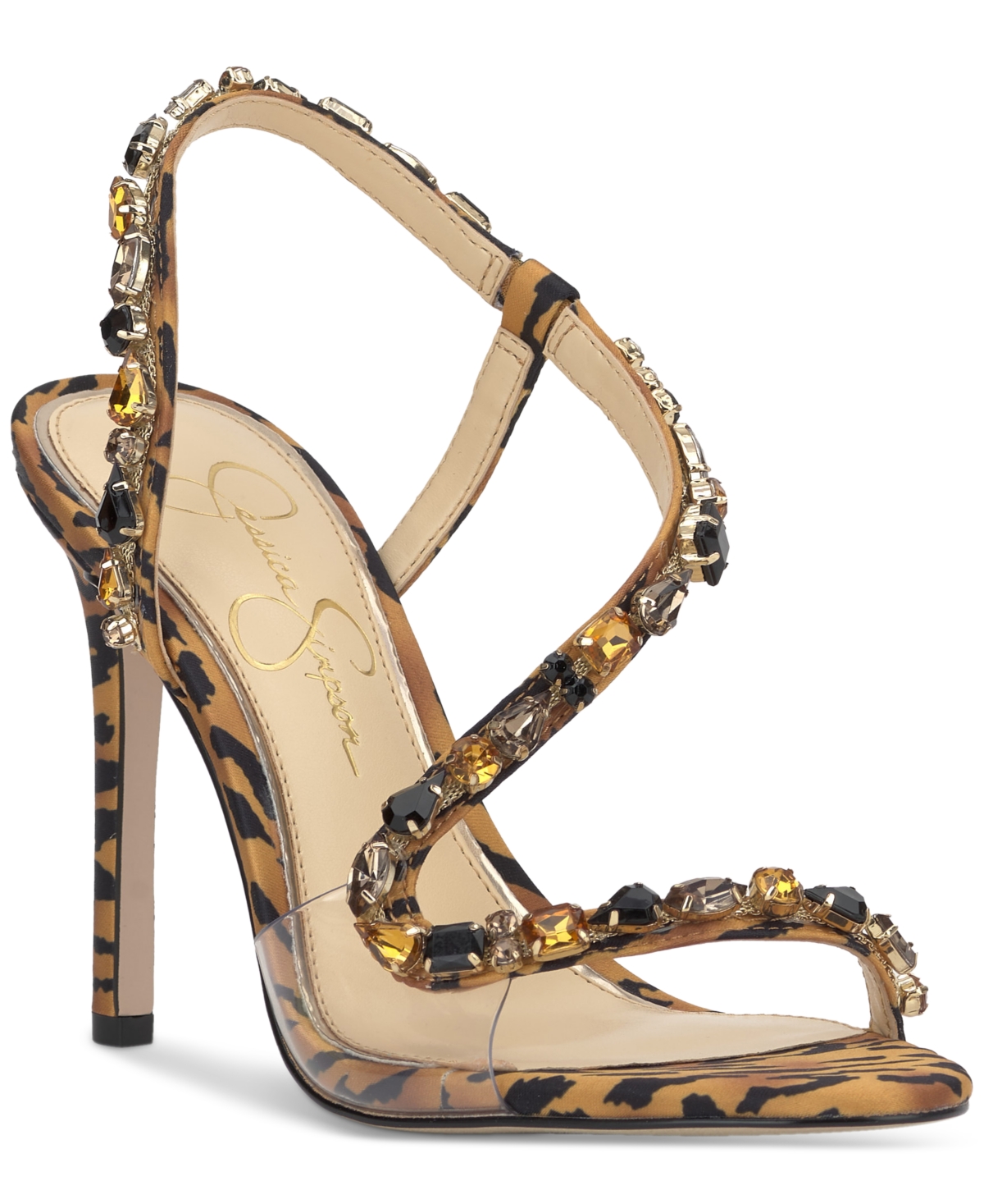 Jessica Simpson Women's Jaycin Barely-there Rhinestone Evening Sandals In Natural Leopard Multi Satin