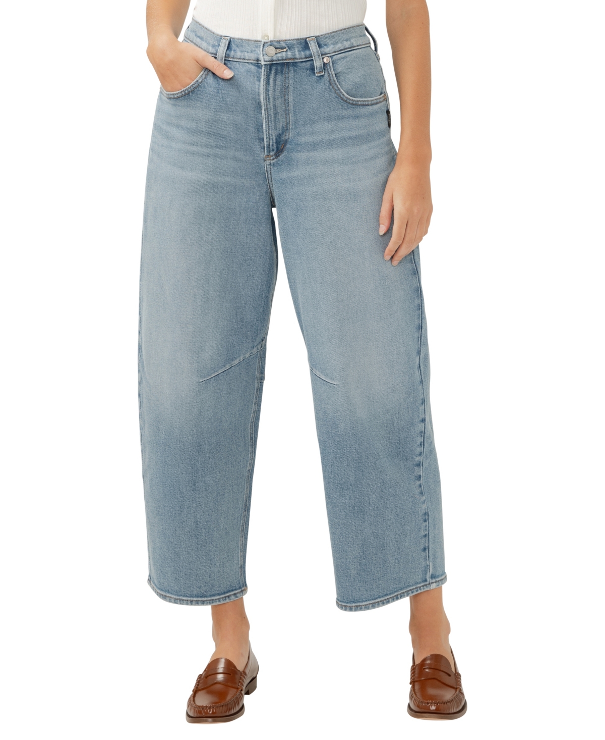 Shop Silver Jeans Co. Women's High Rise Barrel Leg Jeans In Indigo