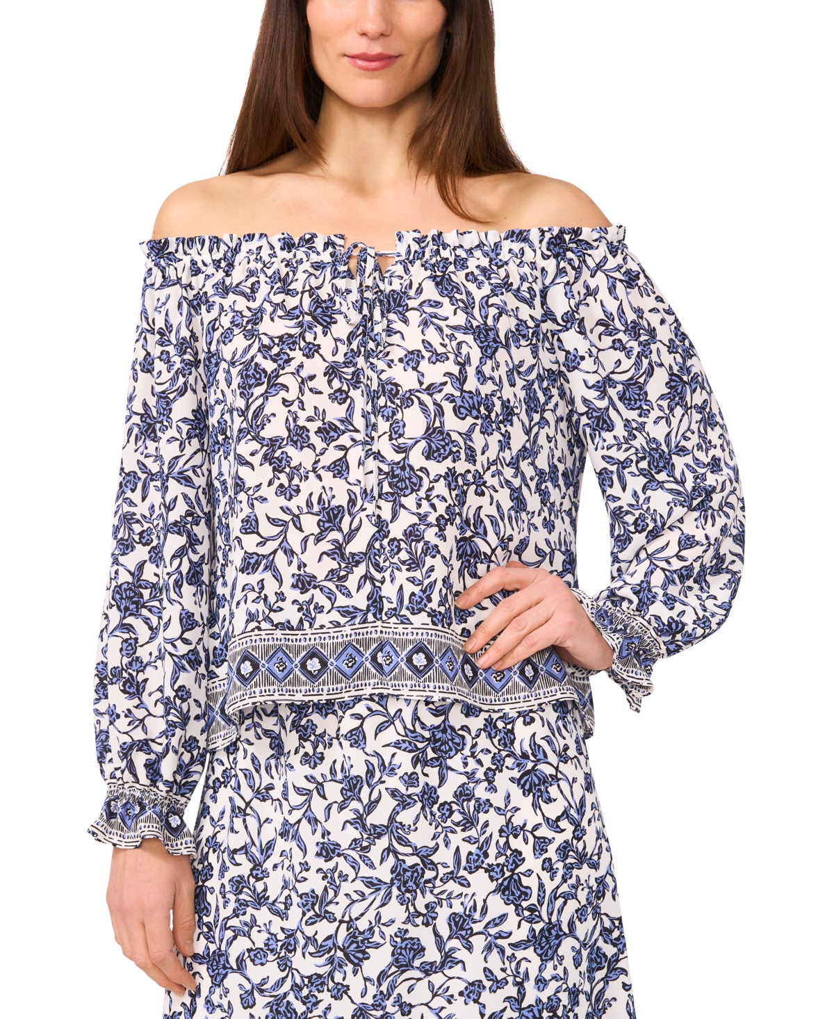 Women's Printed Off-The-Shoulder Long-Sleeve Top - Provence