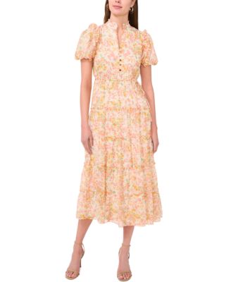 MSK - Petite Printed Split-Neck Tiered Maxi Dress