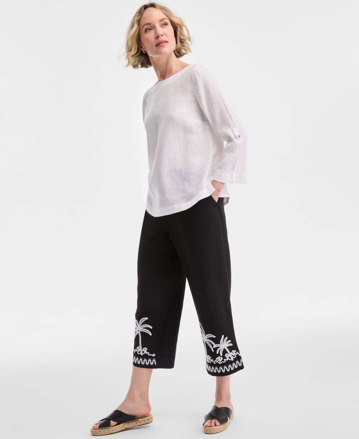 CHARTER CLUB WOMEN'S 100% LINEN D-RING TOP, CREATED FOR MACY'S 