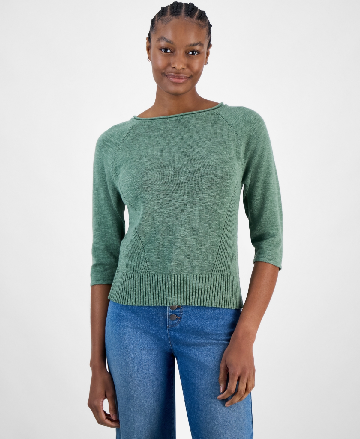 CHARTER CLUB WOMEN'S 3/4-SLEEVE LINEN-BLEND SWEATER, EXCLUSIVELY AT MACY'S 