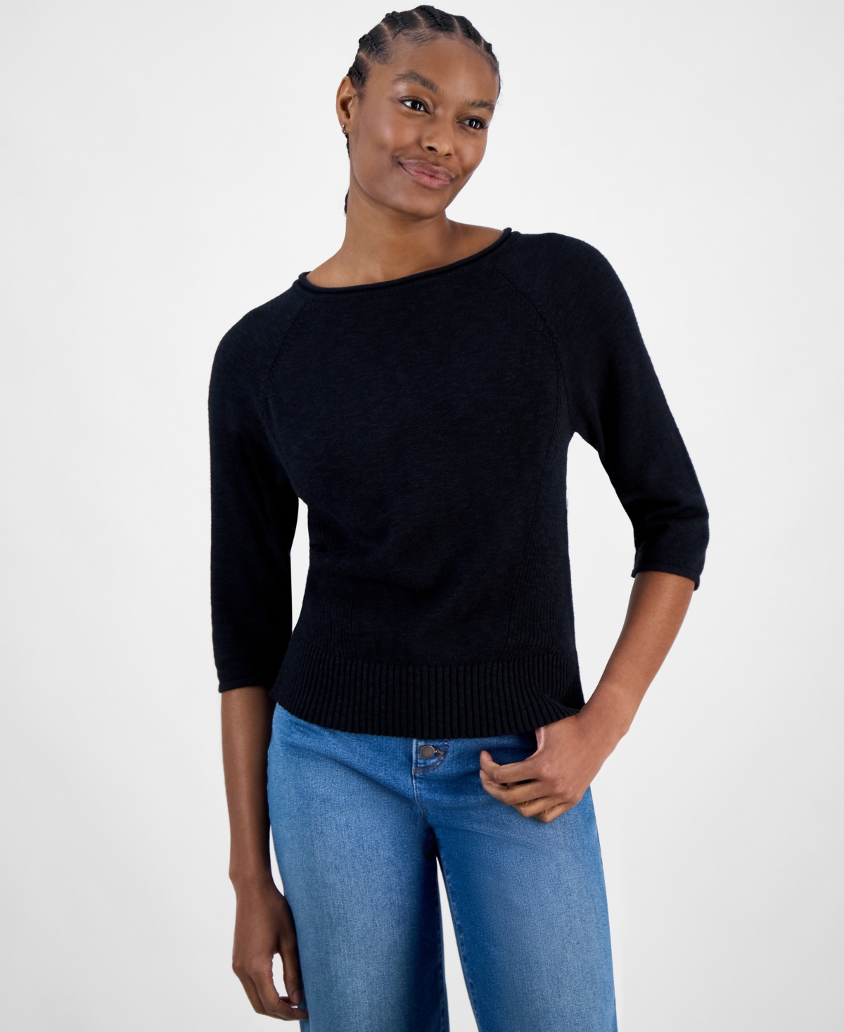 Women's 3/4-Sleeve Linen-Blend Sweater, Exclusively at Macy's - Warm Blush