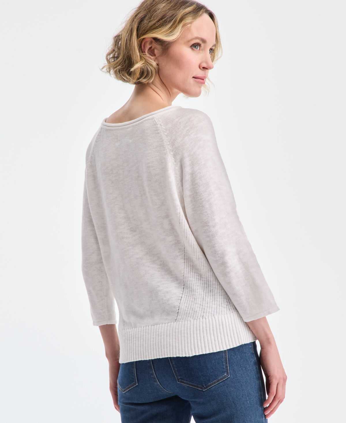 CHARTER CLUB WOMEN'S 3/4-SLEEVE LINEN-BLEND SWEATER, EXCLUSIVELY AT MACY'S 