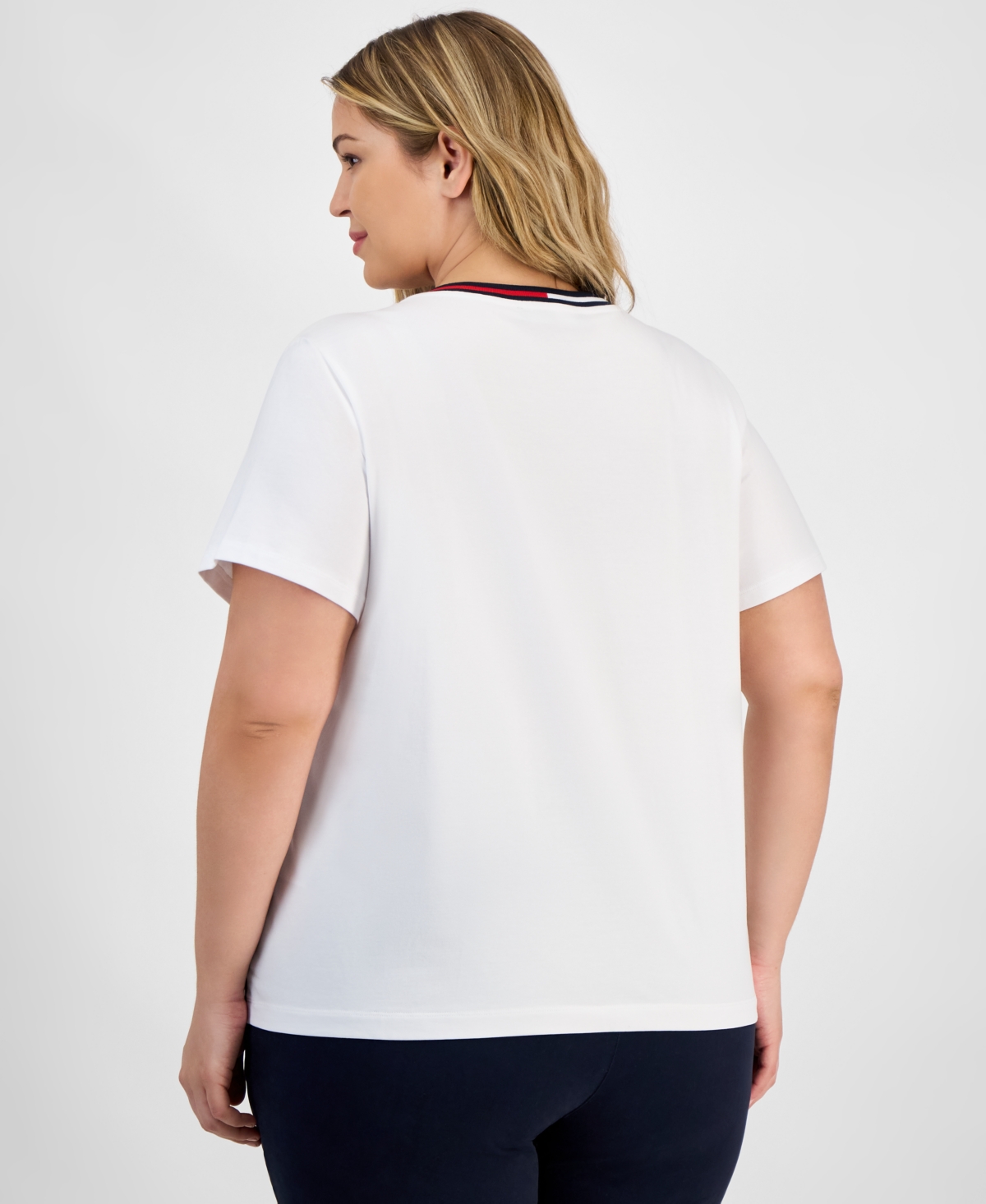 TOMMY HILFIGER PLUS SIZE CONTRAST TRIM V-NECK TOP 