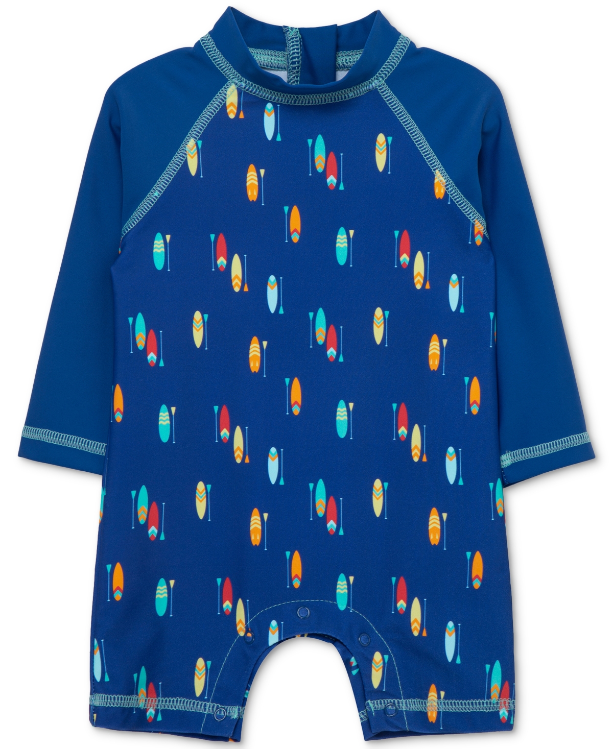 Shop Little Me Baby Boys Surf-print Long-sleeve Rash Guard One-piece In Blue