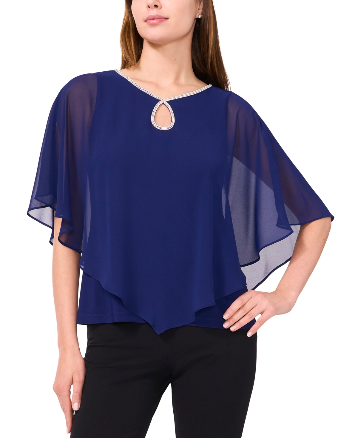 Msk Women's Rhinestone Overlay Top In Midnight
