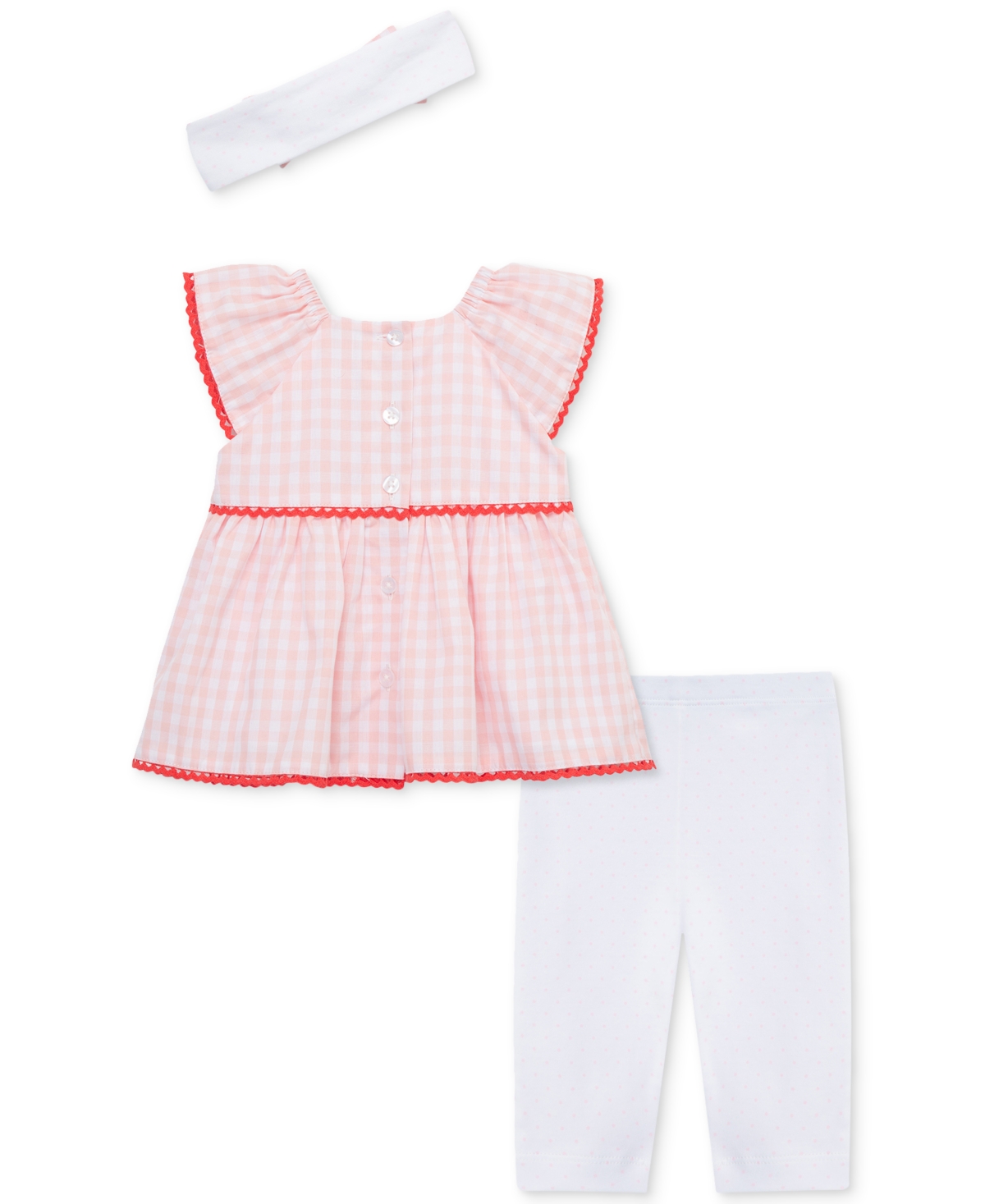 Little Me Baby Girls 3-pc. Strawberry Check Top, Leggings & Headband Set In Pink,red