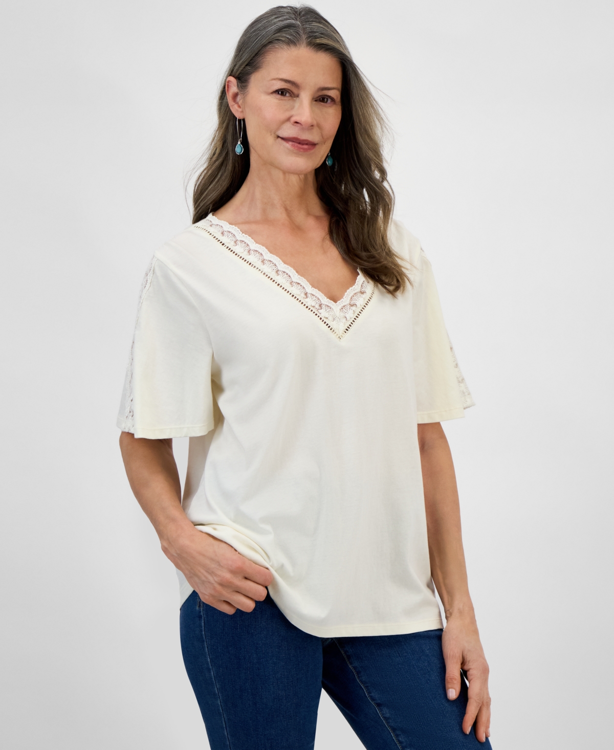Style & Co Plus Size V-neck Top, Exclusively At Macy's In Whisper White