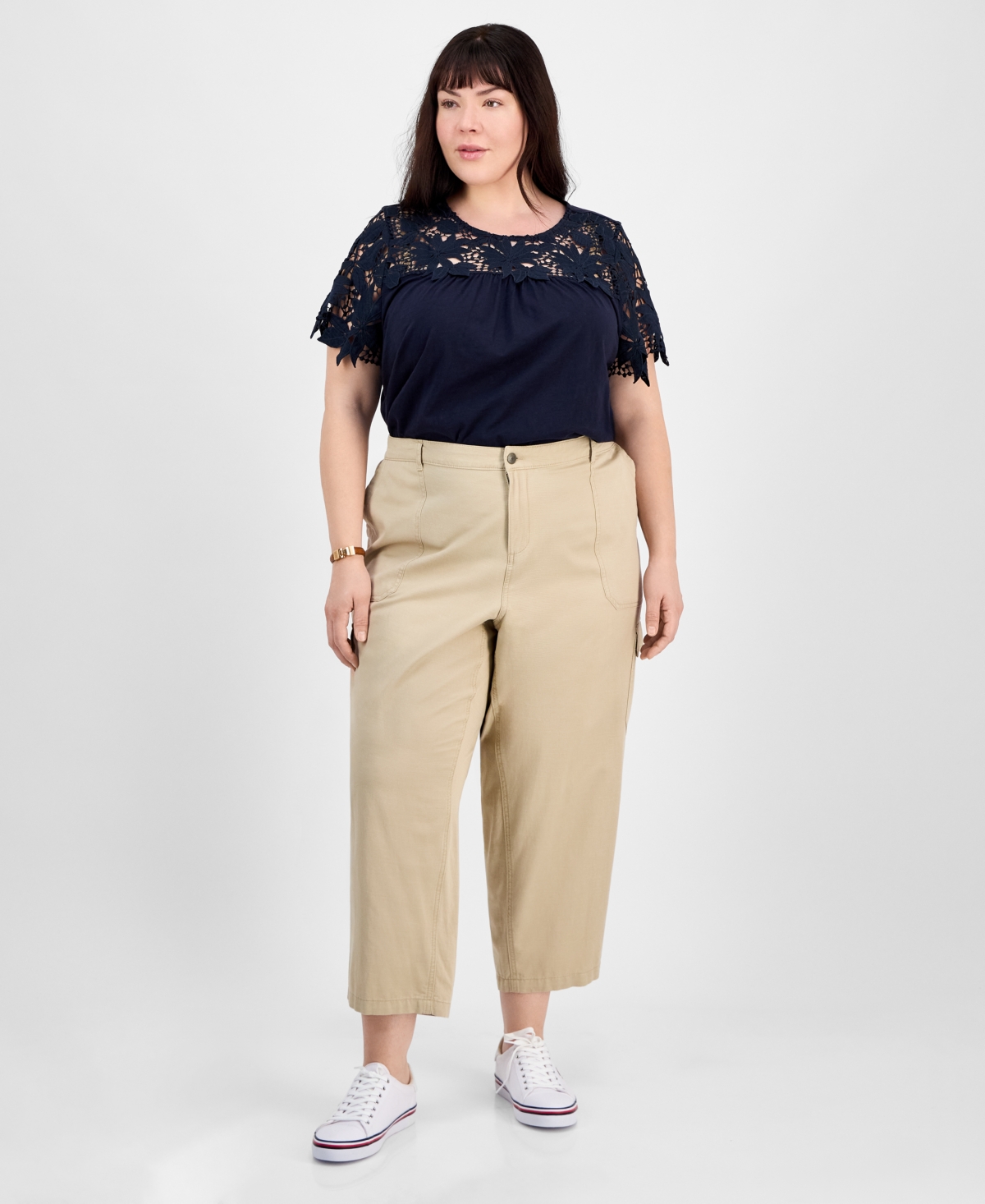 Tommy Hilfiger Plus Size Cropped Cargo Pants In Khaki
