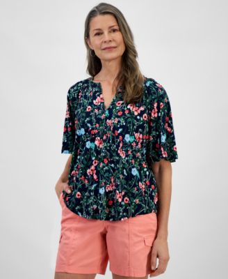 Style & Co - Women's Flutter-Sleeve Split-Neck Top