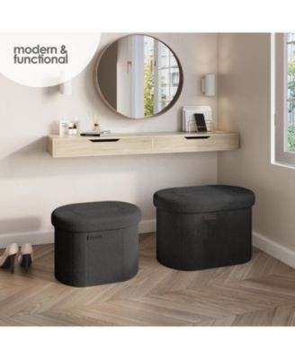 Ovel Boucle Ottoman Storage Bench-Modern Foot Stool, Makeup Vanity Stool, Perfect for Living Room & Bedroom Decor