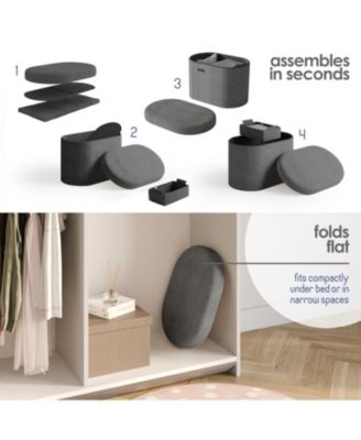 Ovel Boucle Ottoman Storage Bench-Modern Foot Stool, Makeup Vanity Stool, Perfect for Living Room & Bedroom Decor