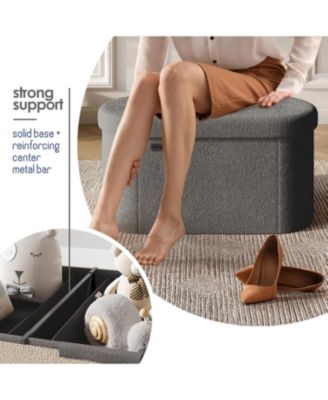 Ovel Boucle Ottoman Storage Bench – Modern Foot wood Stool, Makeup Vanity Stool, Perfect for Living Room & Bedroom Decor