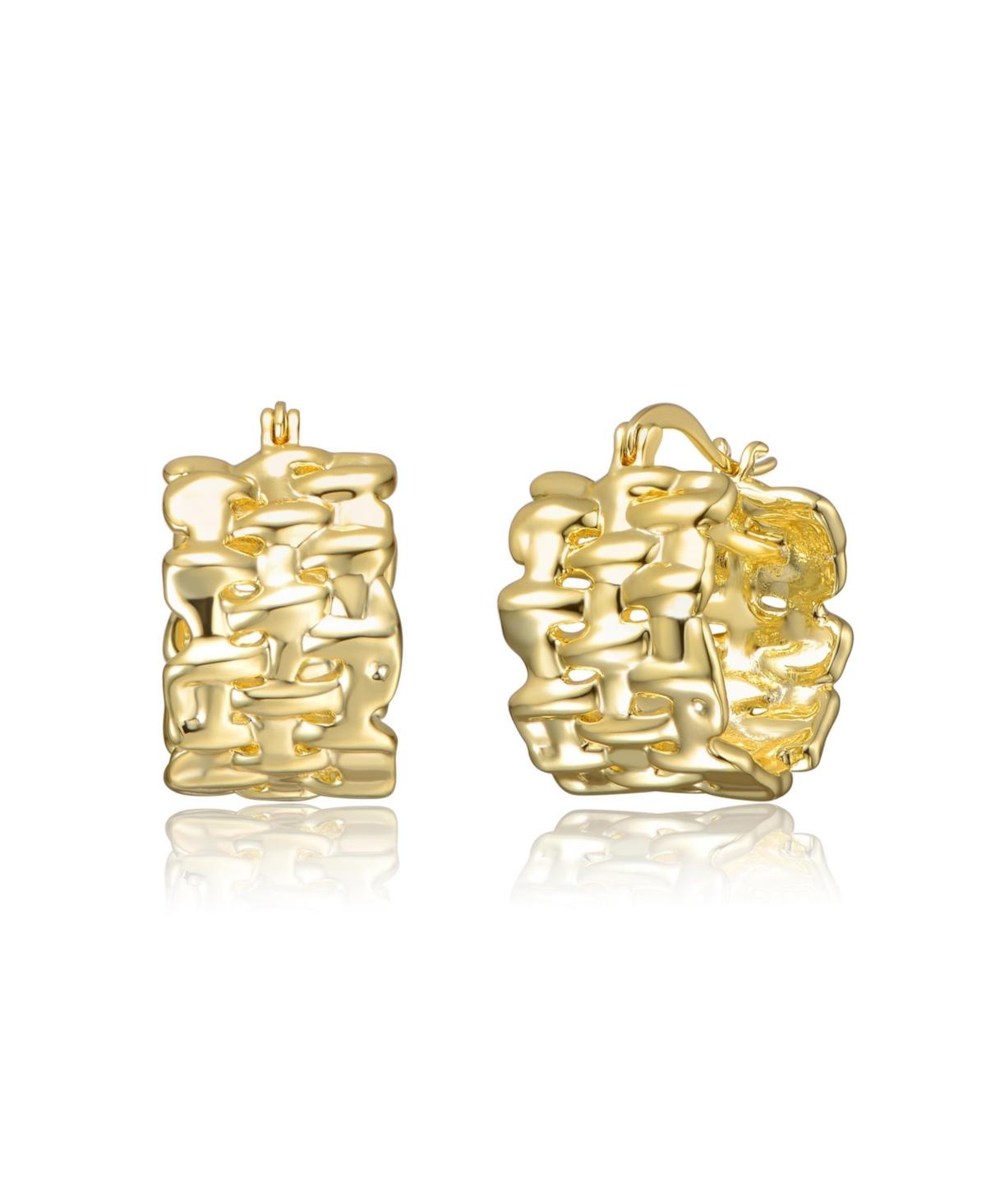 14K Gold Plated Nature Basket Weave Chunky C-Hoop Earrings - Gold