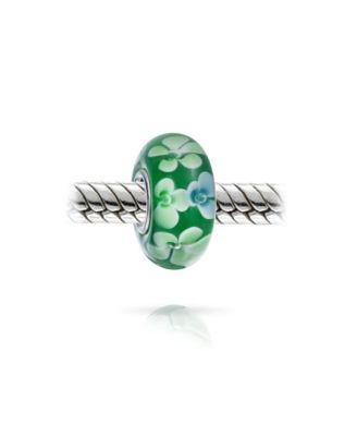 Floral Design Murano Glass Spacer Charm Bead with Sterling Silver Core