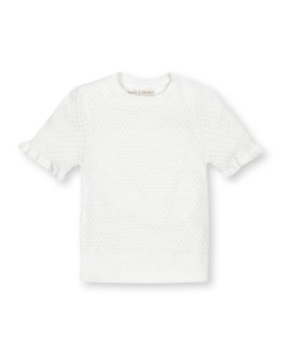 Girls Organic Short Sleeve Ruffle Edge Sweater Knit Top