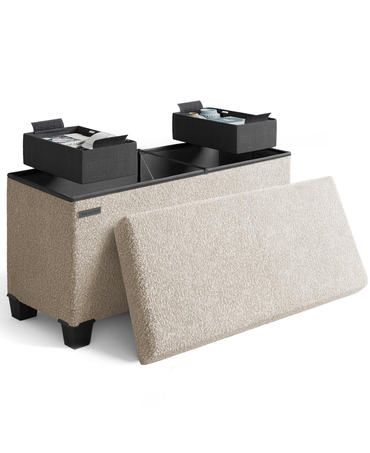 Rectangular Boucle Ottoman Storage Bench – Modern Foot Stool