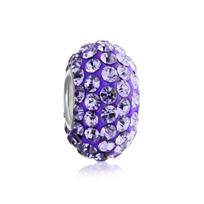 Solid Lavender Purple Pave Crystal Spacer Bead Charm .925 Sterling Silver