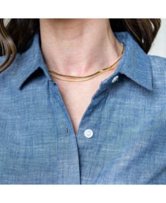 Women's Organic Chambray Long Sleeve Drop Waist Shirt Dress