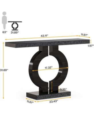 43-Inch Mirrored Console Table with O-Shaped Base, Modern Entryway Table Glass Sofa Table with Mirror Finish, Rectangle Narrow Accent Foyer Table for Living Room Hallway Entrance (Black)