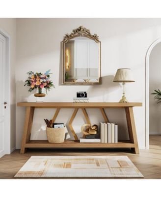 70.86-Inch Long Sofa Table for Living Room, 2-Tier Narrow Console Table with Storage, Wood Foyer Entryway Couch Table for Hallway, Entrance