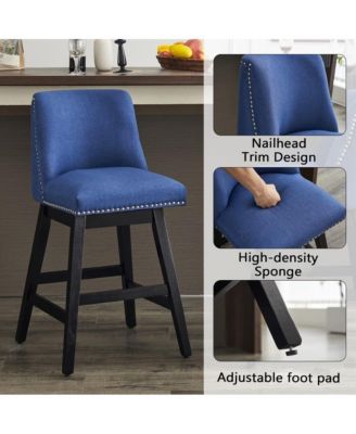 26" Upholstered Swivel Bar Stools Set of 2, Modern Linen Fabric Counter Stools-The Pop Home