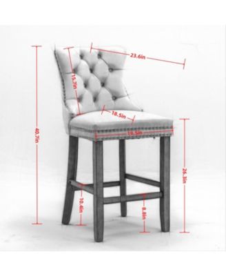 Set of 2 Velvet Counter Height Stools, 26.3" Button Tufted Upholstered Kitchen Island Chairs with Back