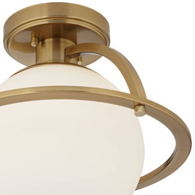 Oblys 12" Modern Semi Flush-Mount Ceiling Light Fixture Kitchen Foyer Round Warm Brass Finish White Glass