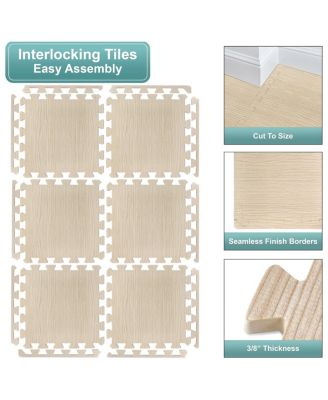 Thick 3/8-inch Wood Grain Floor Foam Tile Mats (16 Tiles,16 Sq ft - Light Pine)