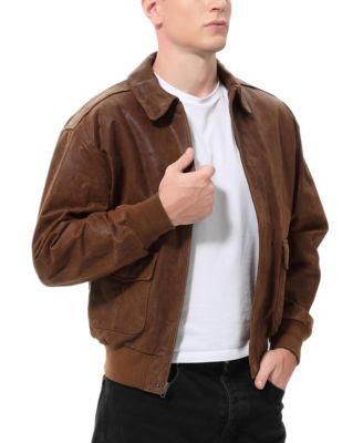 Men A-2 Distressed Leather Flight Bomber Jacket - Tall