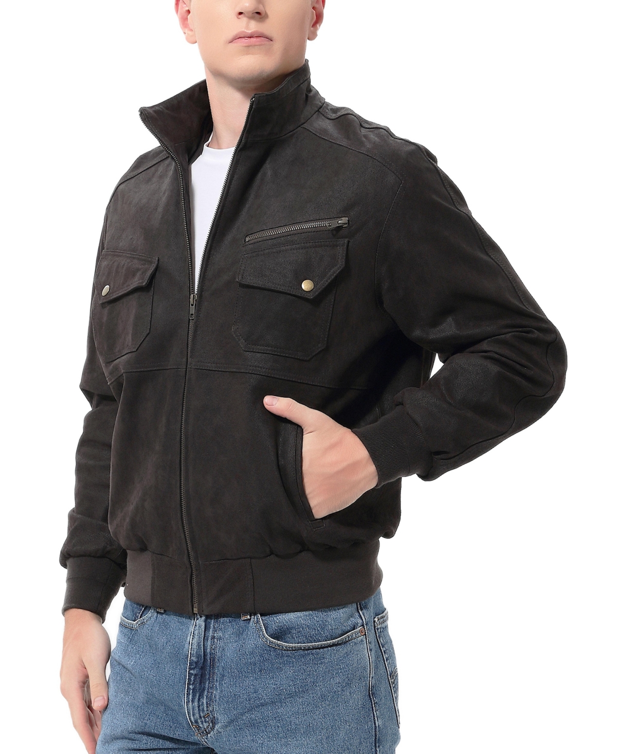 Bgsd Men Civic Distressed Leather Bomber Jacket