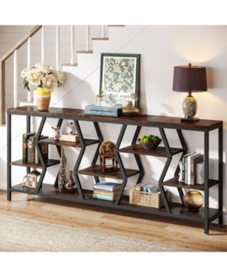 70.9 Inches Sofa Console Table with 4 Tier Wood Storage Shelves, Industrial Extra Long Narrow Entryway Accent Tables for Hallway, Living Room, Foyer (Rustic Brown)