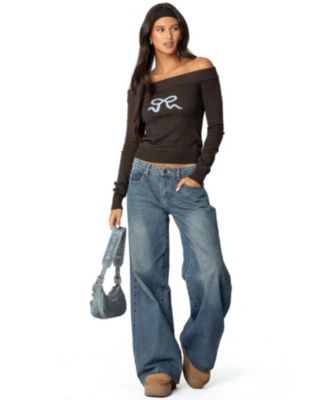 Womens Tj Off Shoulder Knit Bow Top