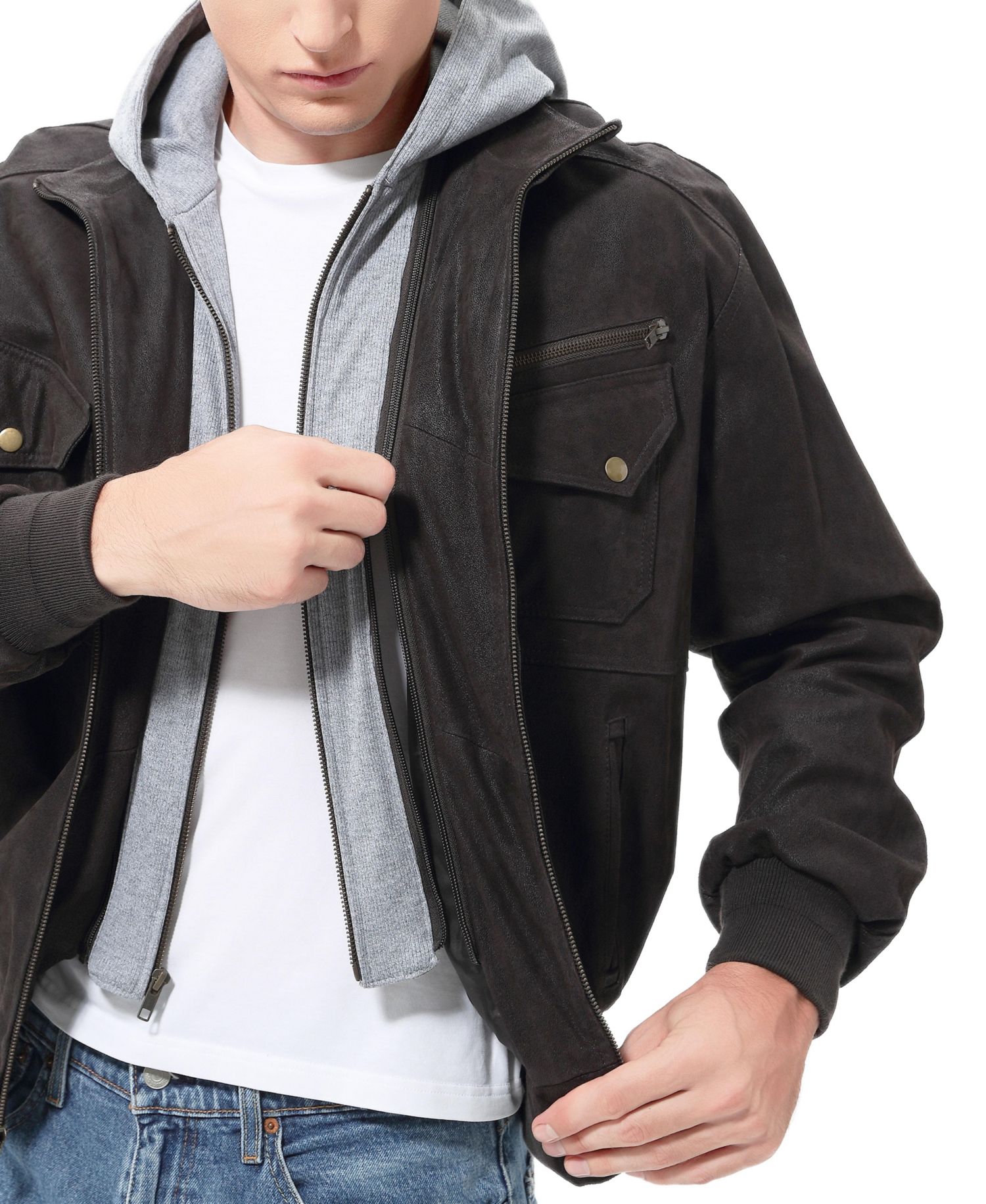 Men's Civic Distressed Leather Bomber Jacket