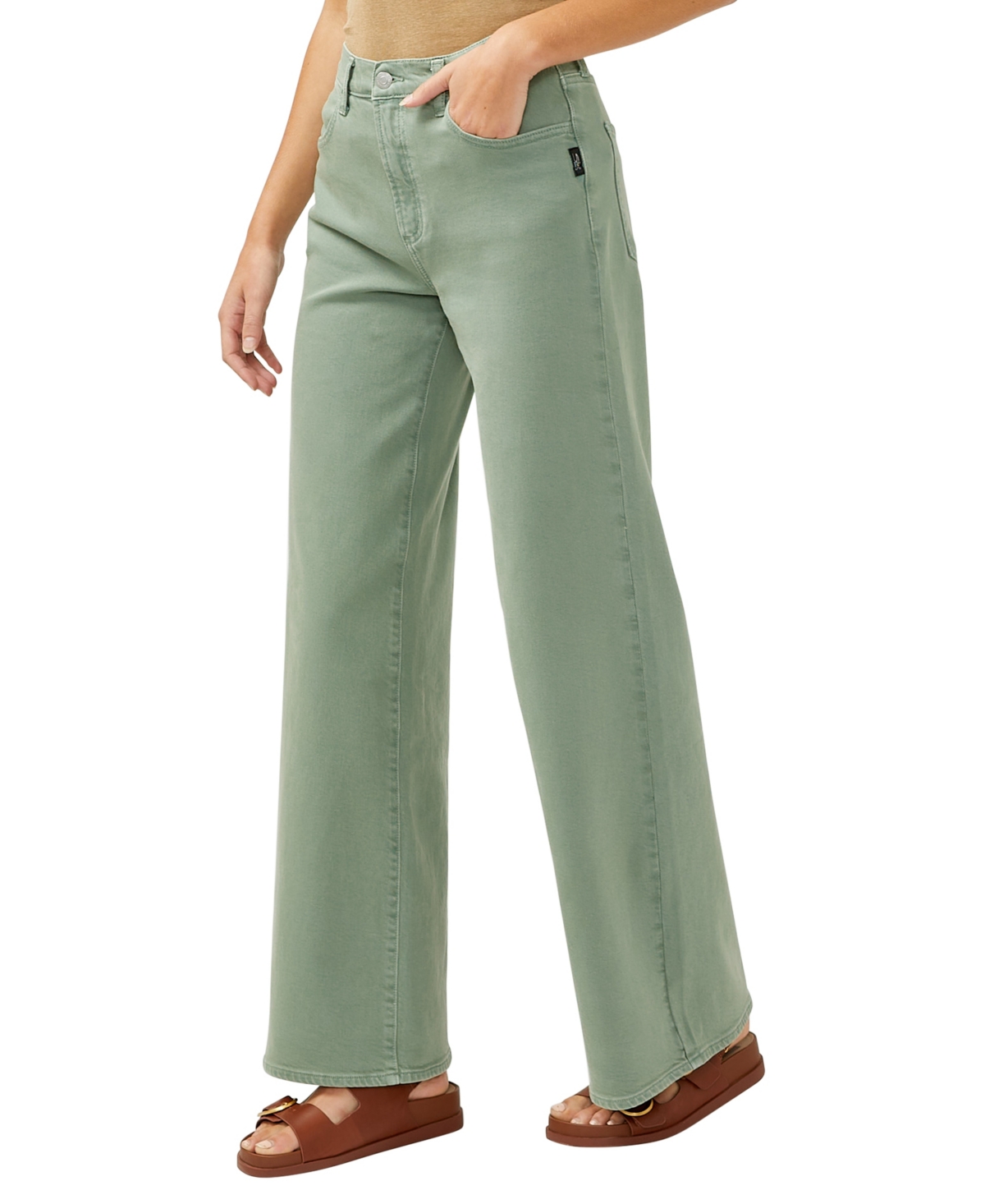 Shop Silver Jeans Co. Women's Highly Desirable High Rise Ultra-wide Leg Jeans In Sage Green