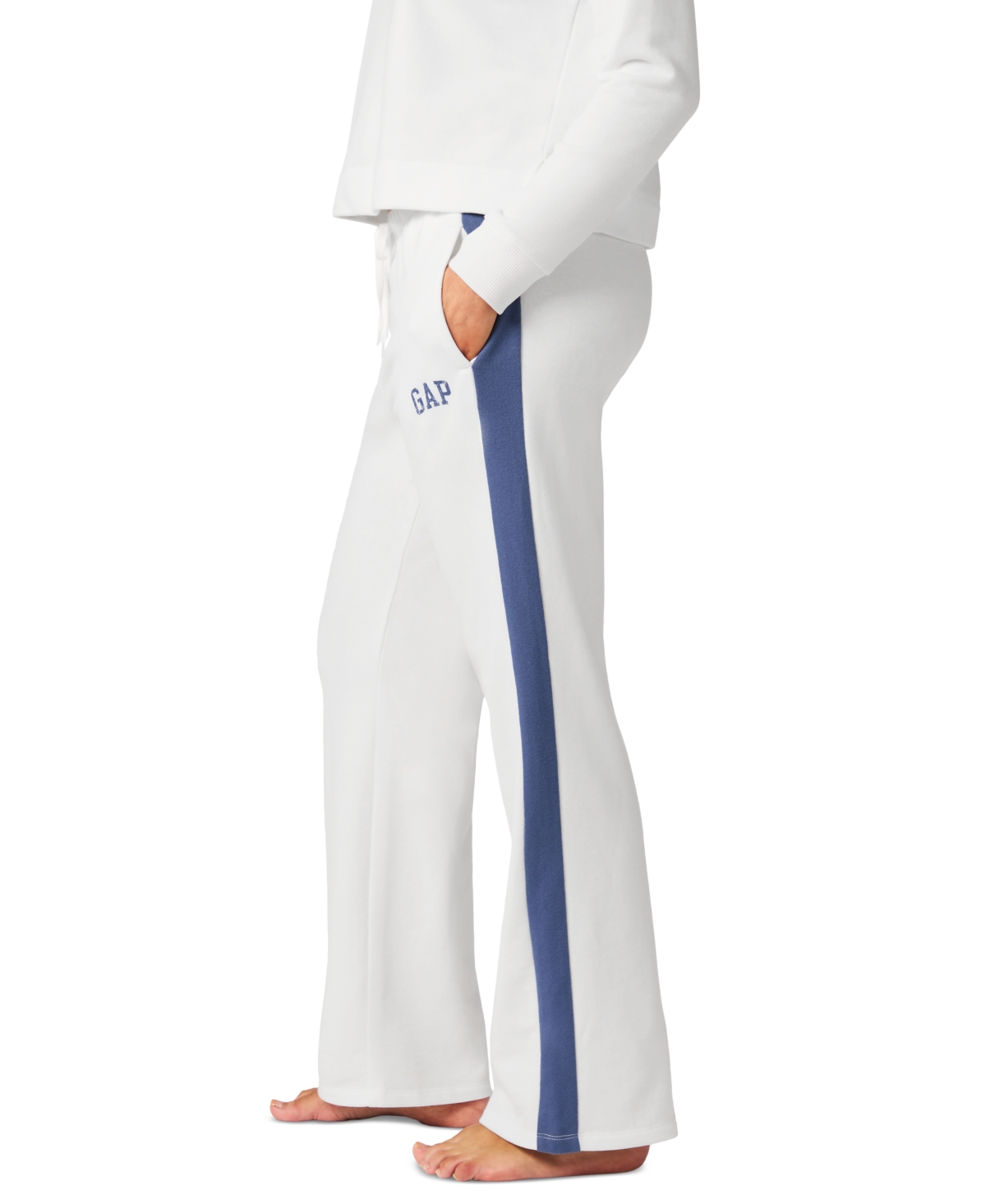 Shop Gap Women's Logo French Terry Drawstring Pajama Pants In White Colorblock