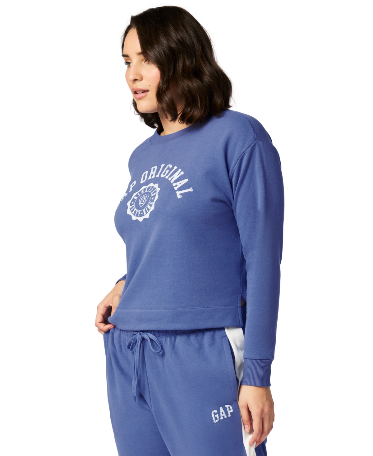 Gap Women's French Terry Crewneck Logo Pajama Top In Blue Colorblock