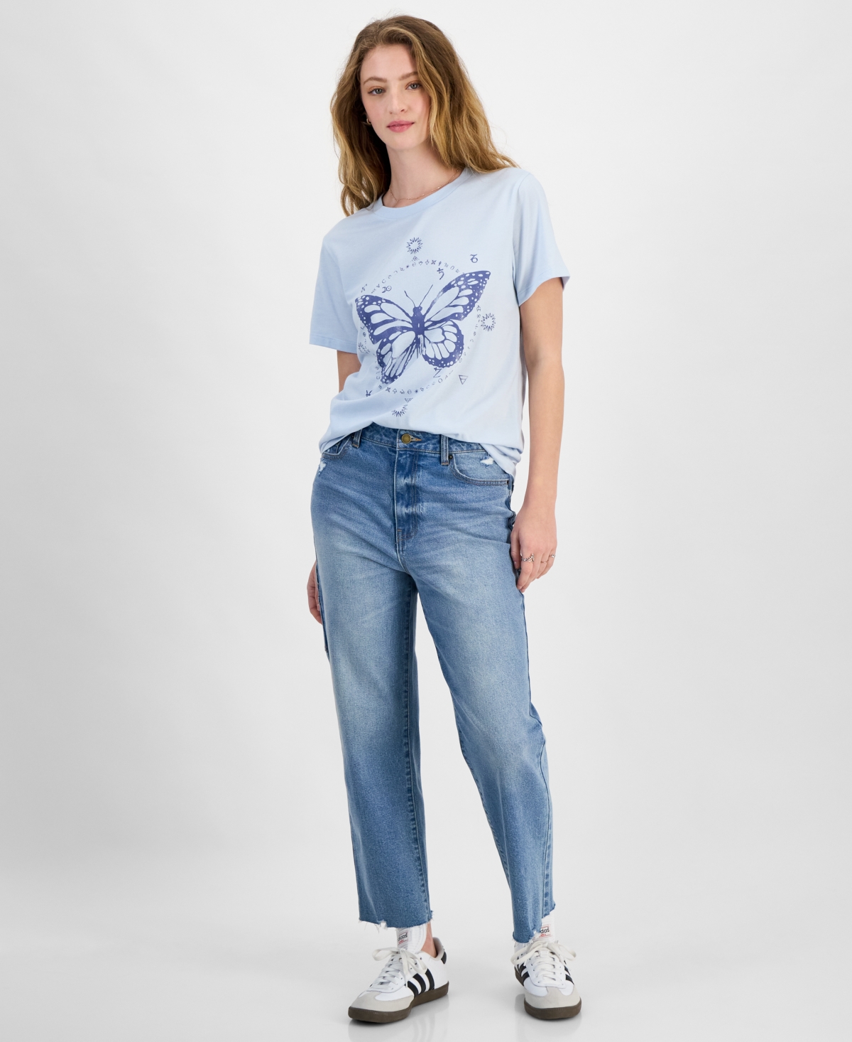 Grayson Threads, The Label Juniors' Celestial Butterfly Graphic T-shirt In Baby Blue