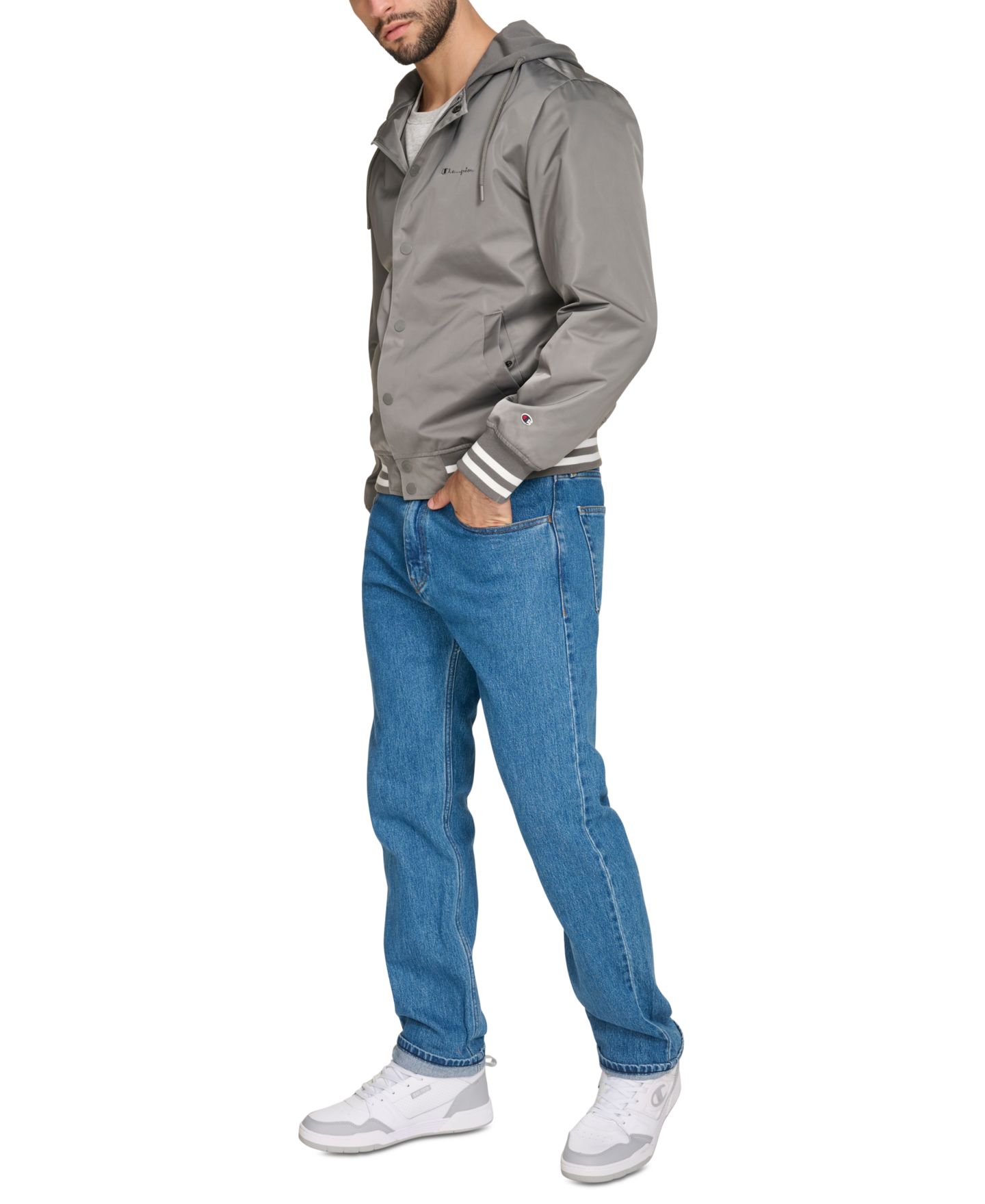 Мужская куртка Champion Jersey Hood Varsity Bomber, цвет: Оловянный — фото 4