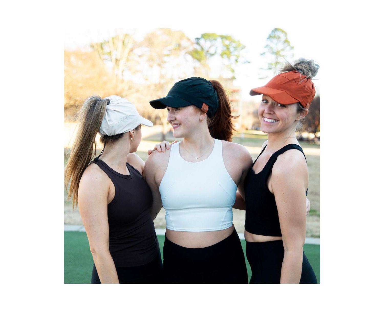 Women's Adjustable High Ponytail Running Hat - Black