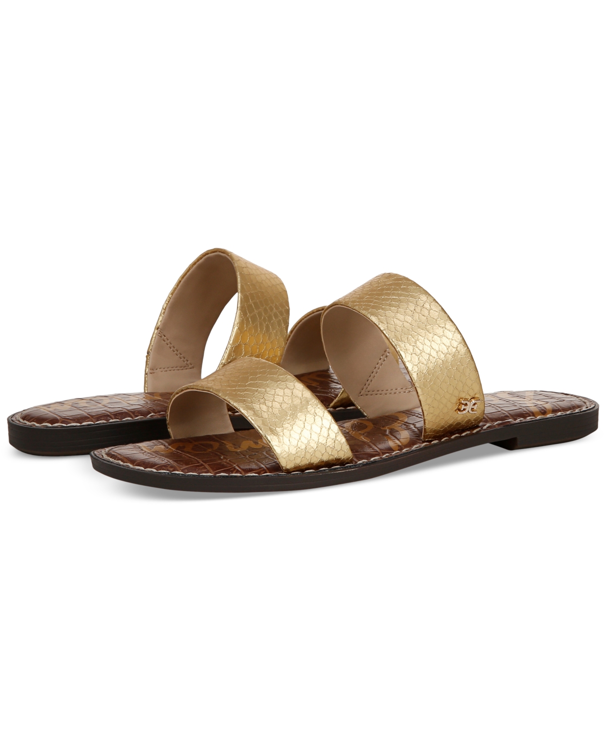 Sam Edelman Gala Double Strap Slide Sandal Gold Faux Leather In Gold Faux Leather