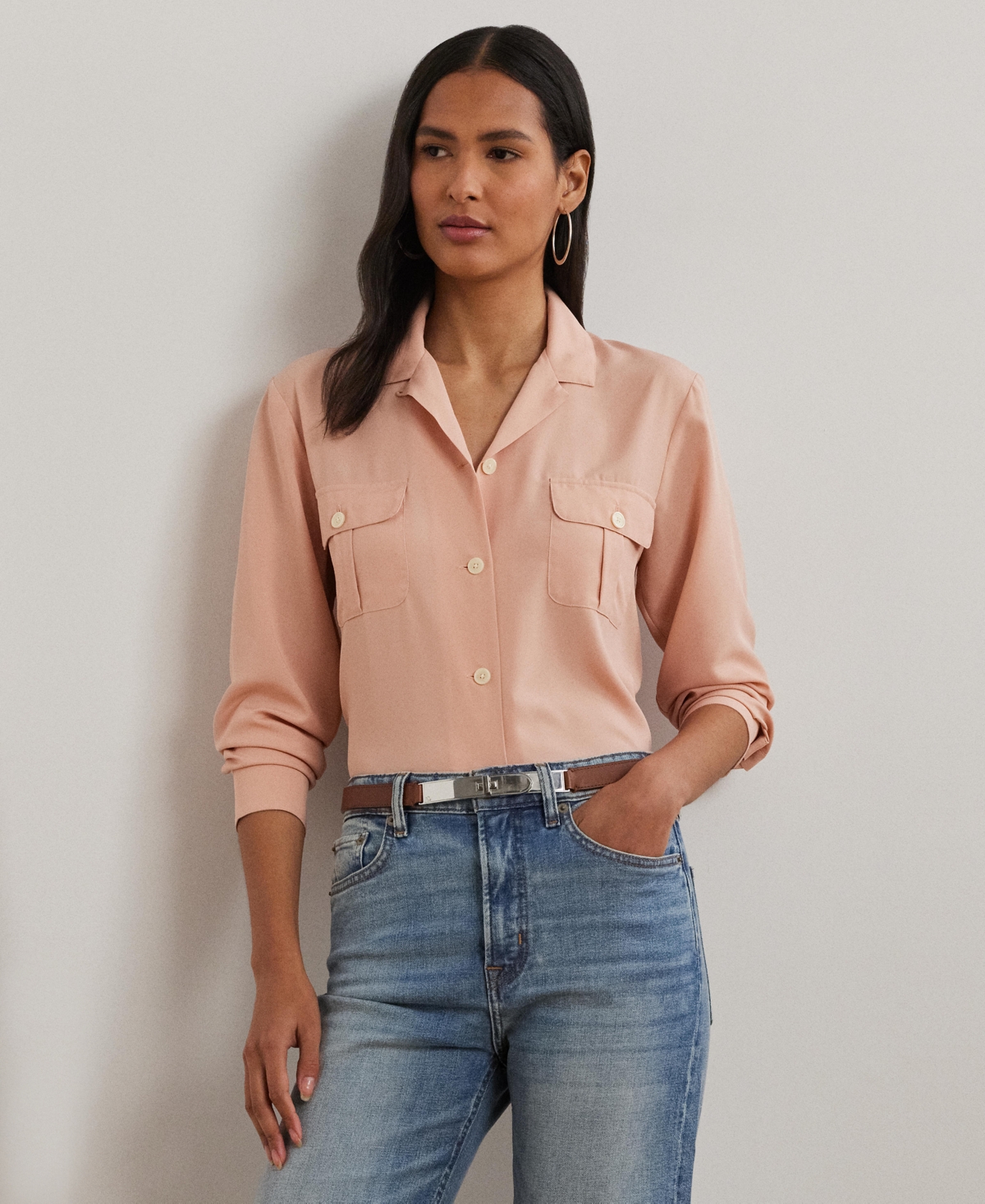 RALPH LAUREN WOMEN'S RELAXED-FIT CREPE SHIRT 