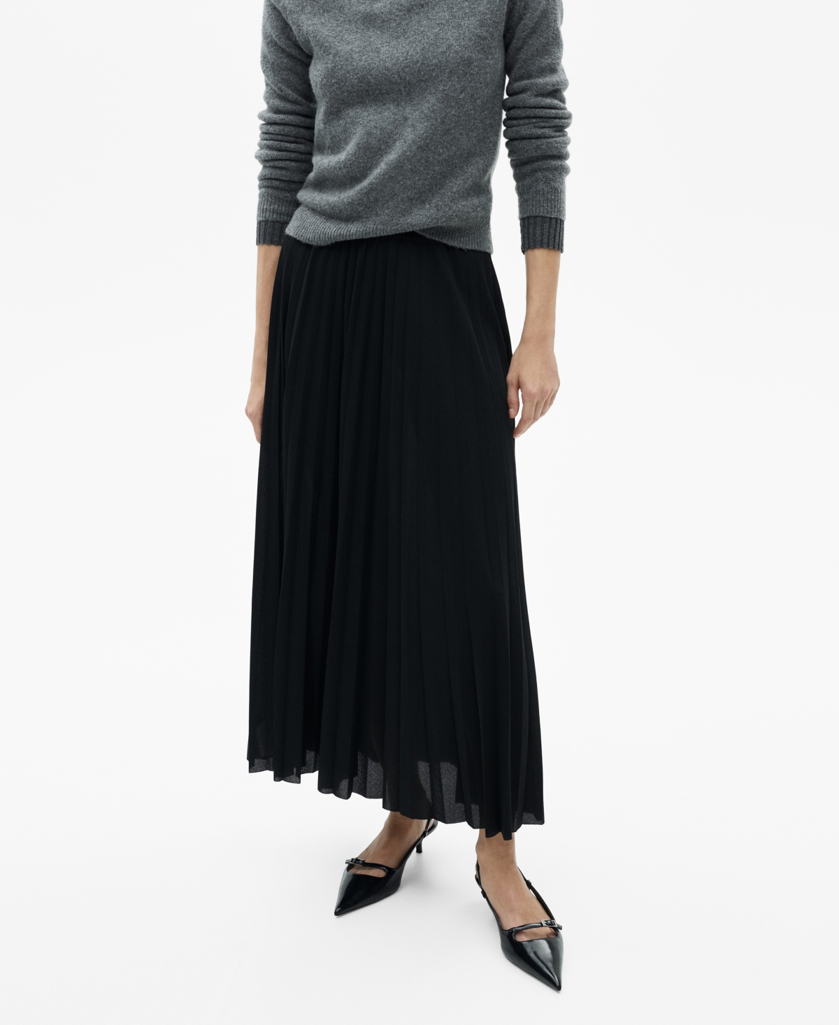 Women's Pleated Long Skirt - Black