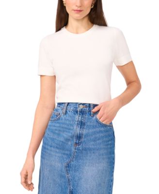 1.STATE - Women's Cotton Crewneck Short-Sleeve Sweater
