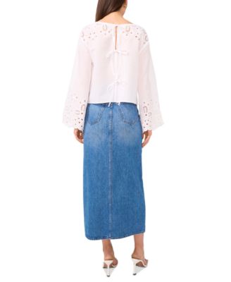 Women's Cotton Eyelet Bell-Sleeve Blouse